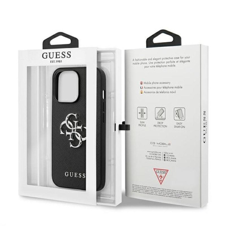 Guess Saffiano 4G Big Silver Logo - Coque iPhone 13 Pro (noir)