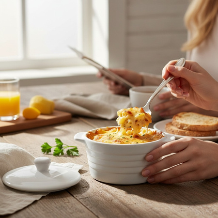 Żaroodporne Naczynie z Pokrywką do Zapiekania Okrągłe Alpina Białe 210ml