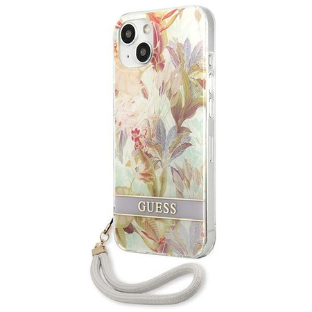 Guess Flower Cord - Tasche mit Umhängeband iPhone 13 mini (Lila)