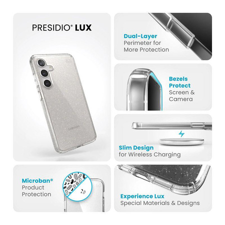 Speck Presidio Lux Glitter - Samsung Galaxy S24+ Gehäuse (Klar / Gold Glitter)