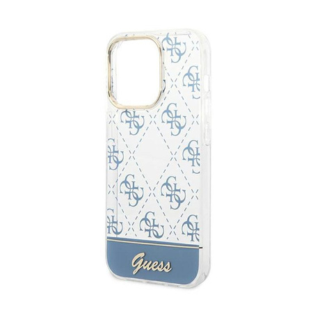 Guess 4G Stripe Script Logo Electroplated Pattern - Coque pour iPhone 14 Pro (bleu)