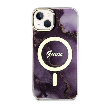 Guess Golden Marble MagSafe - pouzdro pro iPhone 14 (fialové)