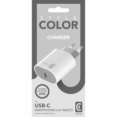 Cellularline Stylecolor töltő - USB-C Power Delivery 20W hálózati töltő (fehér)