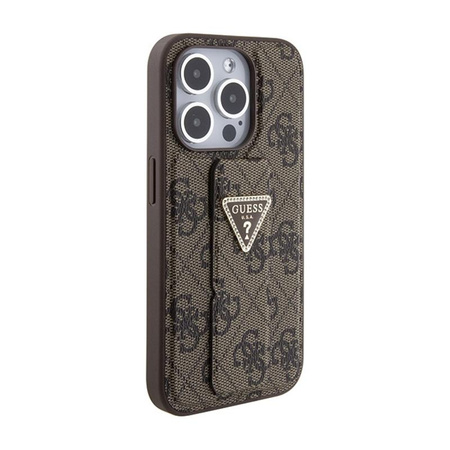 Guess Grip Stand 4G Triangle Strass Logo - pouzdro pro iPhone 15 Pro (hnědé)