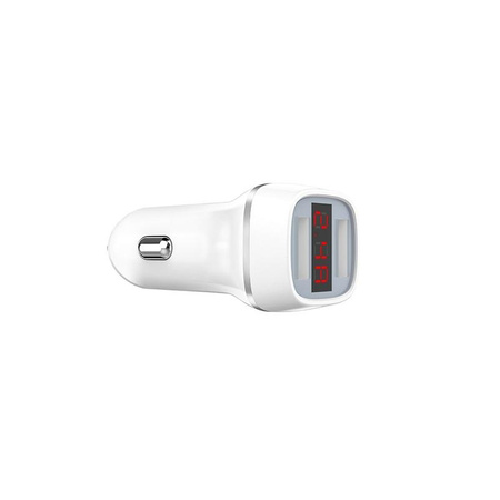 Borofone - Chargeur de voiture USB 2x avec écran LCD, blanc