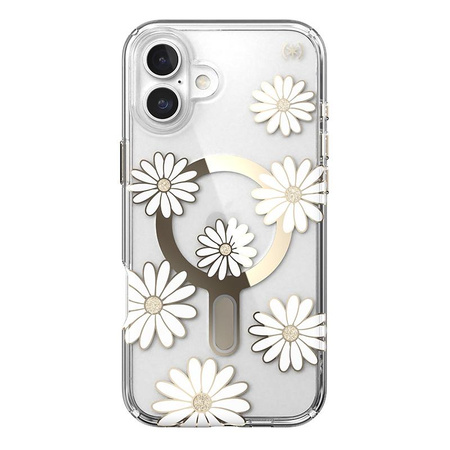 Speck Presidio Lux ClickLock & MagSafe - pouzdro pro iPhone 16 Plus (Sunshine Daisies / Clear / Gold)