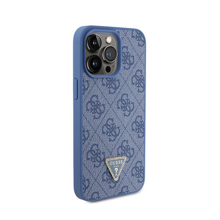Kožené pouzdro Guess 4G Triangle Strass - iPhone 15 Pro Max (modré)