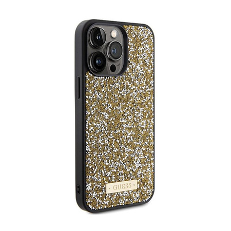 Guess Rhinestone Metal Logo - Etui iPhone 15 Pro (żółty)