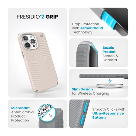 Speck Presidio2 Grip - pouzdro pro iPhone 15 Pro Max (Bělená kost / Zlaté dědictví / Lískově hnědá)