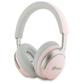 Guess Metal Script Logo - Wireless Bluetooth Over-Ear Headphones with ANC + ENC (Pink)