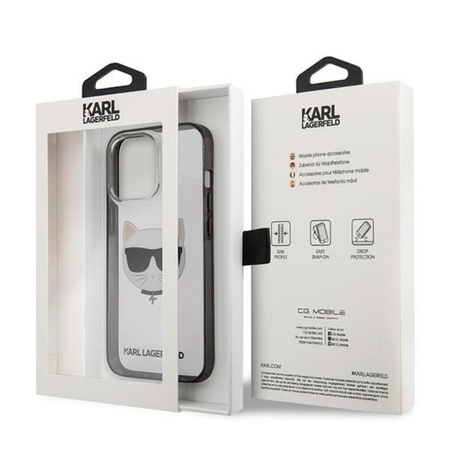 Karl Lagerfeld Choupette Head - iPhone 13 Pro Tasche (klar / schwarzer Rahmen)