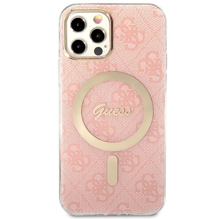 Guess Bundle Pack MagSafe 4G - MagSafe iPhone 12 / iPhone 12 Pro case + charger set (pink/gold)