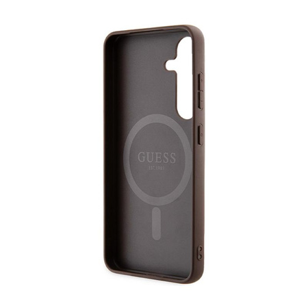 Guess 4G Collection Cuir Logo Métal MagSafe - Étui Samsung Galaxy S24 (marron)