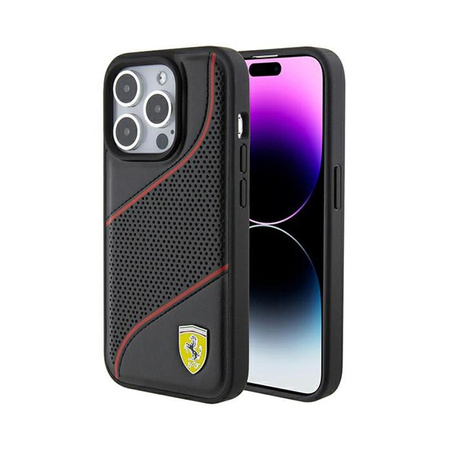 Ferrari Perforated Waves Metal Logo - Etui iPhone 15 Pro (czarny)