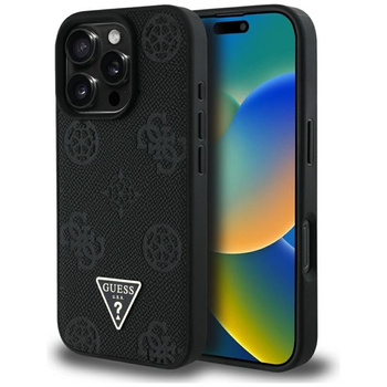 Guess Grained Hot Stamp Peony Triangle Logo MagSafe - pouzdro pro iPhone 16 Pro (černé)