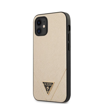 Guess Saffiano V - Coque pour iPhone 12 Mini (Or)