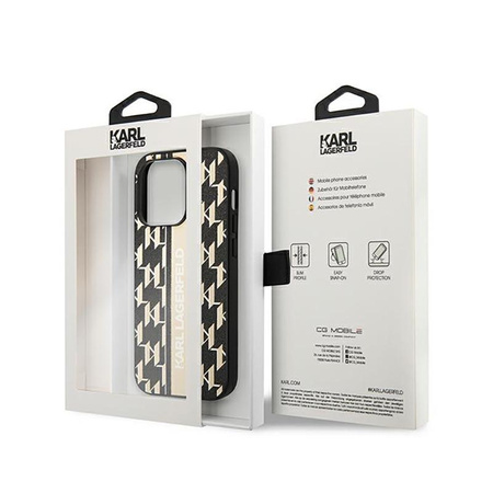 Karl Lagerfeld Monogram Stripe - Coque iPhone 14 Pro (marron)