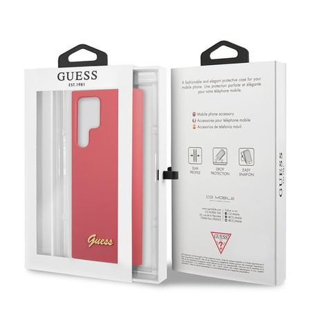 Guess Silicone Script Metal Logo - Etui Samsung Galaxy S22 Ultra (fuksja)
