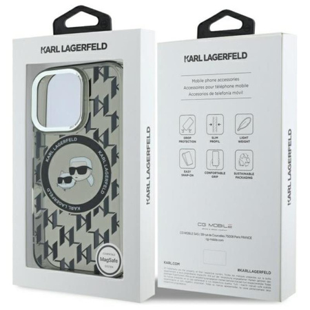 Karl Lagerfeld IML Monogram Karl & Choupette Head MagSafe - pouzdro pro iPhone 16 Pro (černé)