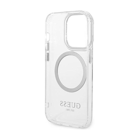 Guess Metal Outline MagSafe - iPhone 14 Pro Tasche (Transparent / Silber)