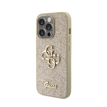 Guess Glitter Script Big 4G - iPhone 15 Pro Case (Gold)