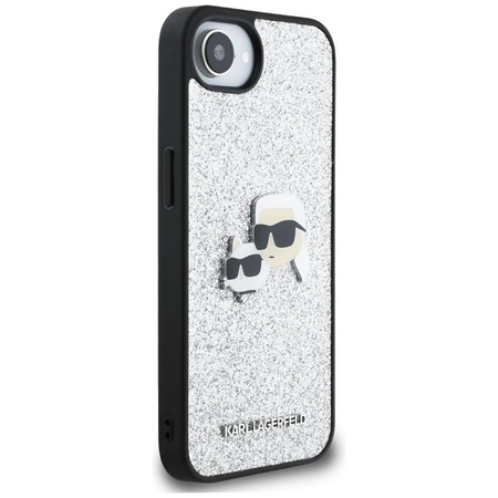 Karl Lagerfeld Fixed Glitter Karl & Choupette Heads Metal Pin - Etui pour iPhone 16e (argent)