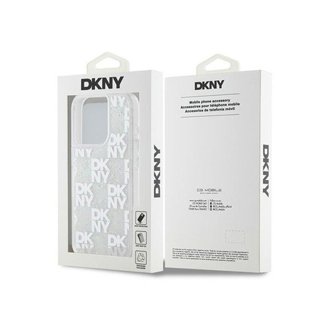 DKNY Liquid Glitter Multilogo - Schutzhülle für iPhone 15 Pro (weiß)