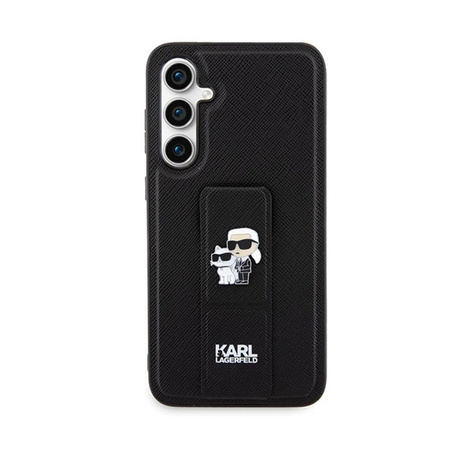 Karl Lagerfeld Gripstand Saffiano Karl & Choupette Pins - Étui Samsung Galaxy S23 FE (noir)