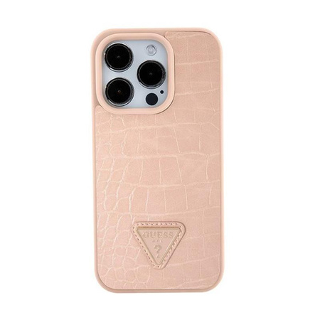 Guess Kroko-Dreieck Metall-Logo - iPhone 15 Tasche (rosa)