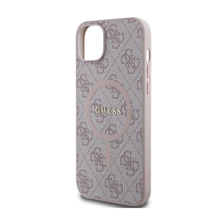 Guess 4G Collection Cuir Logo Métal MagSafe - Etui iPhone 15 / 14 / 13 (rose)