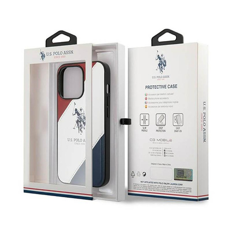 US Polo Assn Tricolor Embossed - Hülle für iPhone 14 Pro (Weiß)