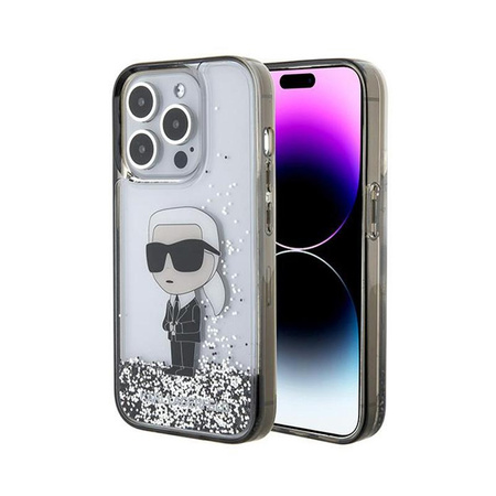 Karl Lagerfeld Liquid Glitter Ikonik - iPhone 15 Pro tok (átlátszó)