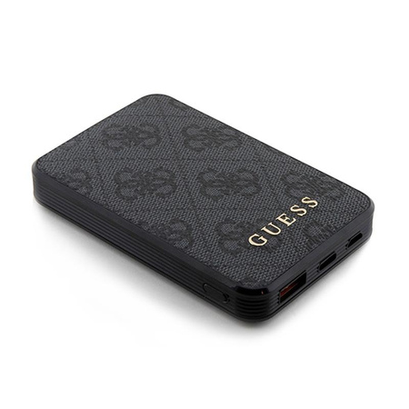 Guess 4G bőr fém logós - Power Bank 5000 mAh 15W (fekete)