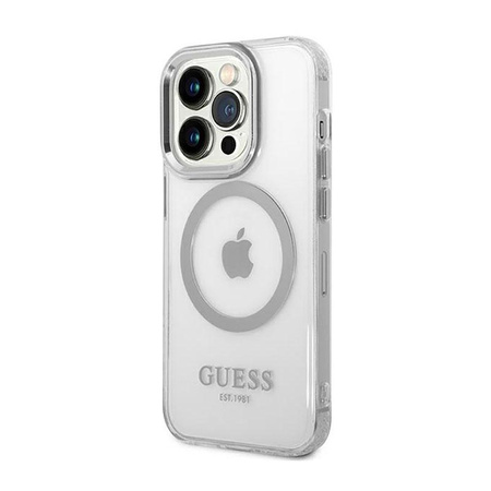 Pouzdro Guess Metal Outline MagSafe - iPhone 14 Pro (průhledné / stříbrné)