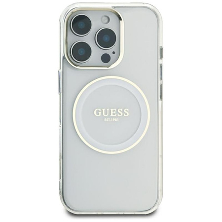 Guess IML Metal Coloured Circle Classic Logo MagSafe - étui pour iPhone 16 Pro Max (blanc)