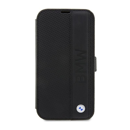 BMW Booktype Leder strukturiert & gestreift - iPhone 14 Pro Tasche (schwarz)