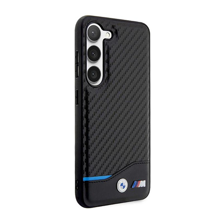 BMW Leather Carbon Blue Line - pouzdro pro Samsung Galaxy S23+ (černé)