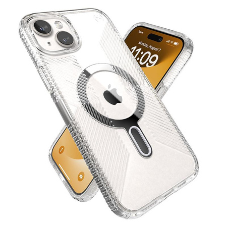 Speck Presidio Perfect-Clear Grip ClickLock & MagSafe - tok iPhone 15 Plus / iPhone 14 Plus (átlátszó / krómozott kivitel / derűs ezüst)
