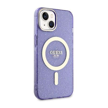 Guess Glitter Gold MagSafe - pouzdro pro iPhone 14 (fialové)