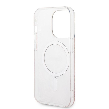 Guess Bundle Pack MagSafe IML Jungle - MagSafe iPhone 14 Pro Case + Charger Set (pink/gold)