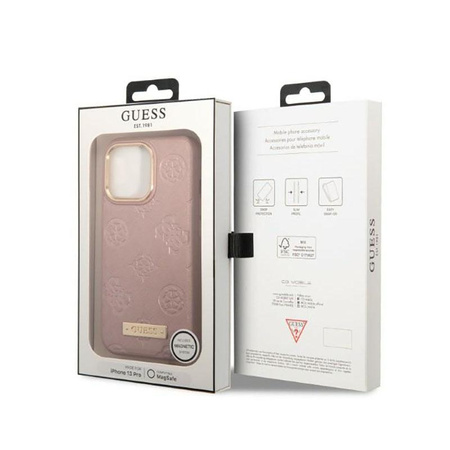 Guess Peony Logo Plate MagSafe - pouzdro pro iPhone 13 Pro (růžové)