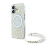 Guess IML Flowers Allover Electro avec sangle en perle Étui MagSafe - iPhone 16 Plus (blanc)