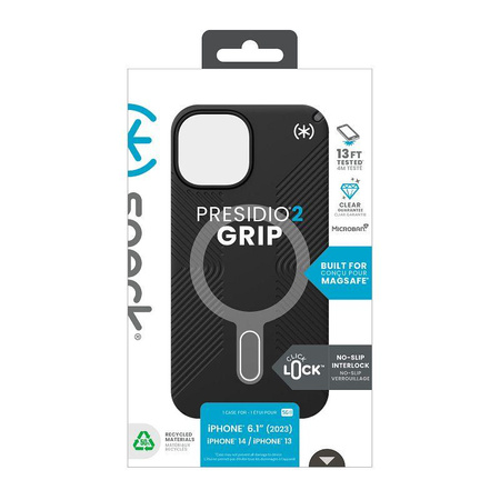 Speck Presidio2 Grip ClickLock & MagSafe - tok iPhone 16e / iPhone 15 / iPhone 14 / iPhone 13 (fekete)