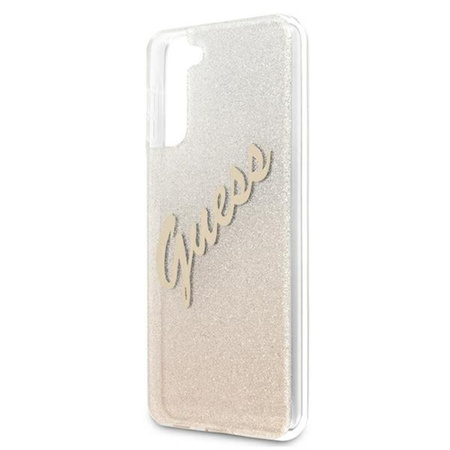 Guess Glitter Gradient Script - pouzdro pro Samsung Galaxy S21+ (zlaté)