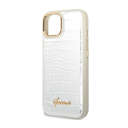 Guess Croco Collection - pouzdro pro iPhone 14 Plus (stříbrné)