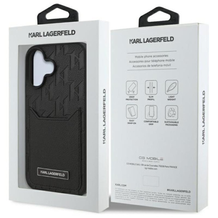 Karl Lagerfeld Kartenschlitze Monogramm - iPhone 16 Hülle (schwarz)