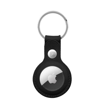 Crong Leather Case with Key Ring - Étui de protection en cuir avec porte-clés pour Apple AirTag (noir)