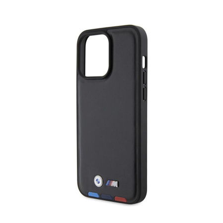 Kožené pouzdro BMW Hot Stamp Tricolor - iPhone 15 Pro Max (černé)