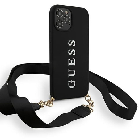 Guess HC Silicone Printed Logo + Strap - Case with detachable lanyard iPhone 12 Pro Max (black)