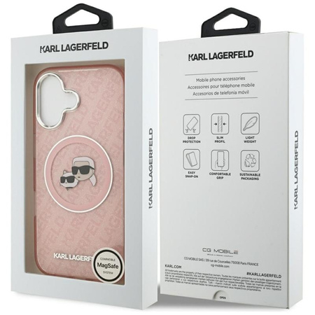 Karl Lagerfeld IML Glitter Karl & Choupette Heads Logo MagSafe - Case for iPhone 17 (pink)